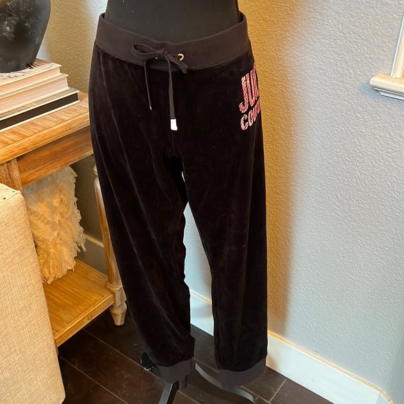 Juicy Couture Pants - Juicy Couture Pink Rhinestone Black Velour Joggers